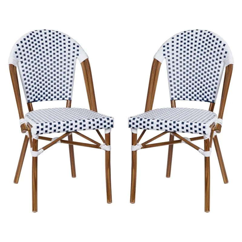 2 Pack All-Weather Commercial Paris Chairs with Bamboo Print Frame