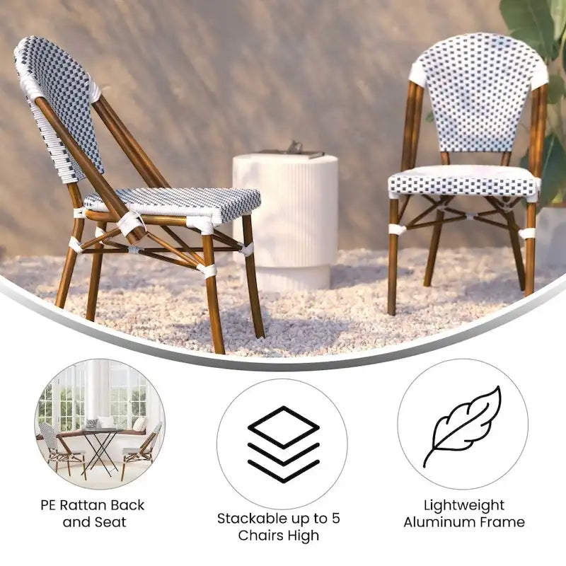 2 Pack All-Weather Commercial Paris Chairs with Bamboo Print Frame