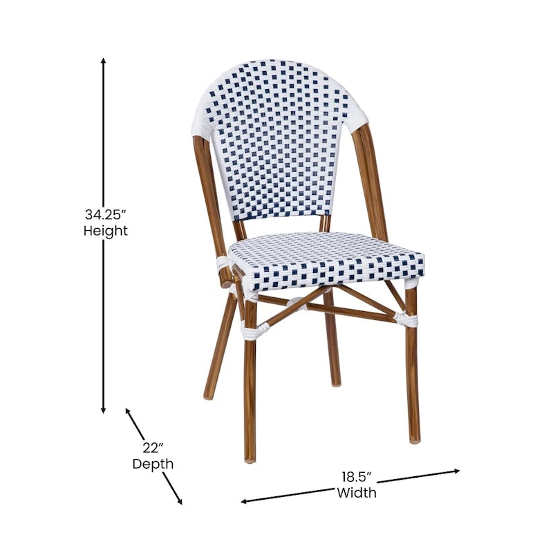 2 Pack All-Weather Commercial Paris Chairs with Bamboo Print Frame