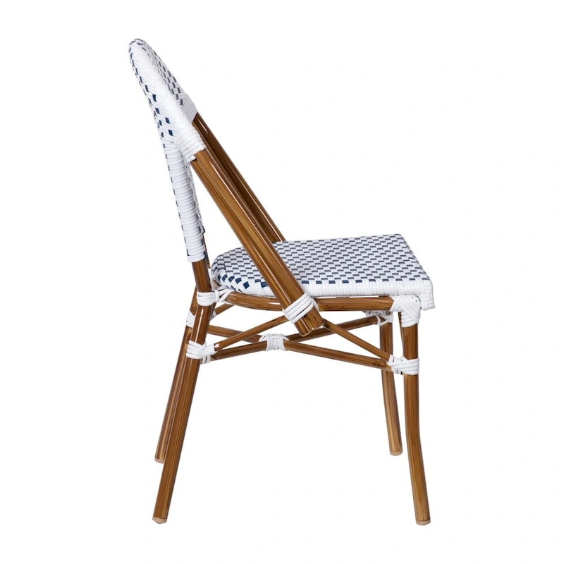2 Pack All-Weather Commercial Paris Chairs with Bamboo Print Frame