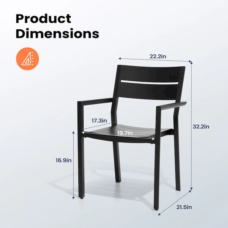 Pellebant Outdoor Patio Aluminum Stackable Dining Armchairs - 22.2in W x 21.5in D x 32.2in H