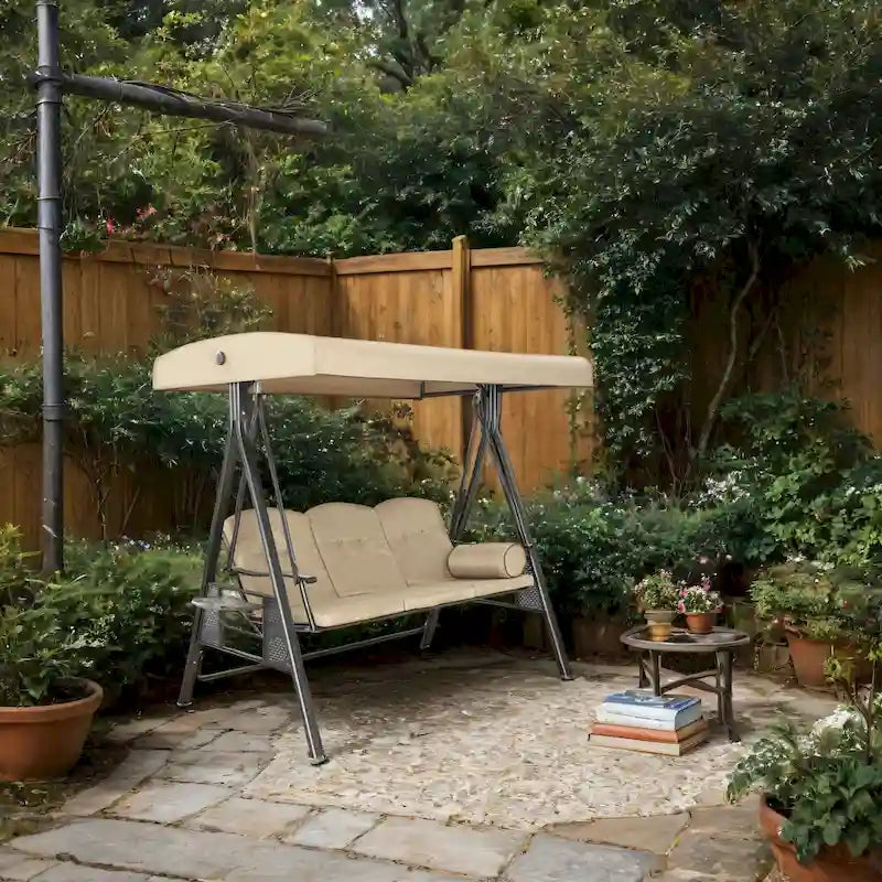 Steel 3-Person Outdoor Canopy Swing With Stand