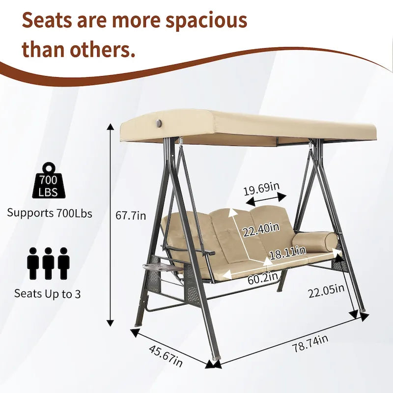 Steel 3-Person Outdoor Canopy Swing With Stand