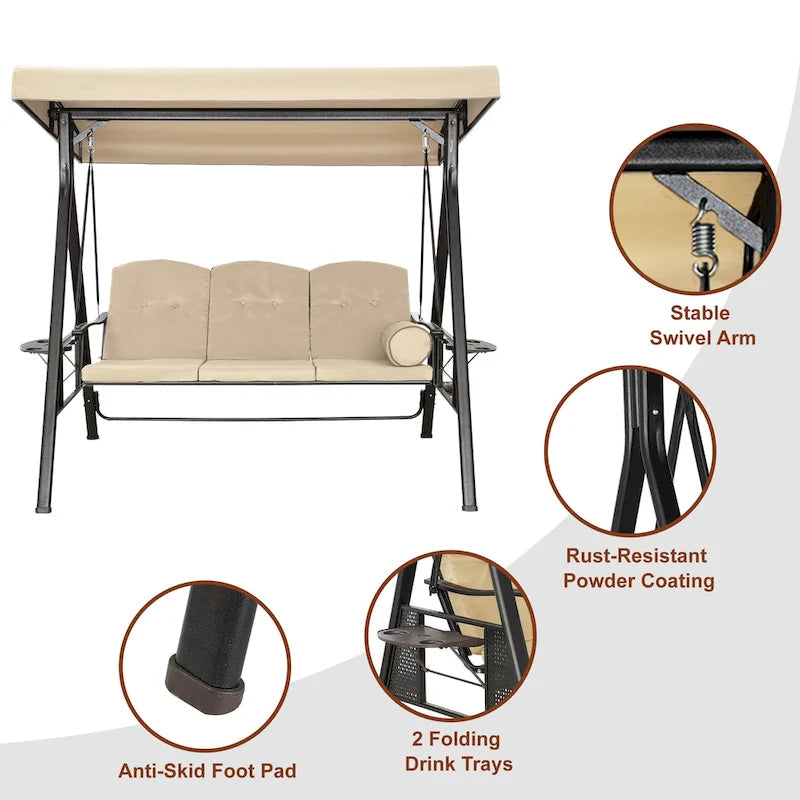 Steel 3-Person Outdoor Canopy Swing With Stand