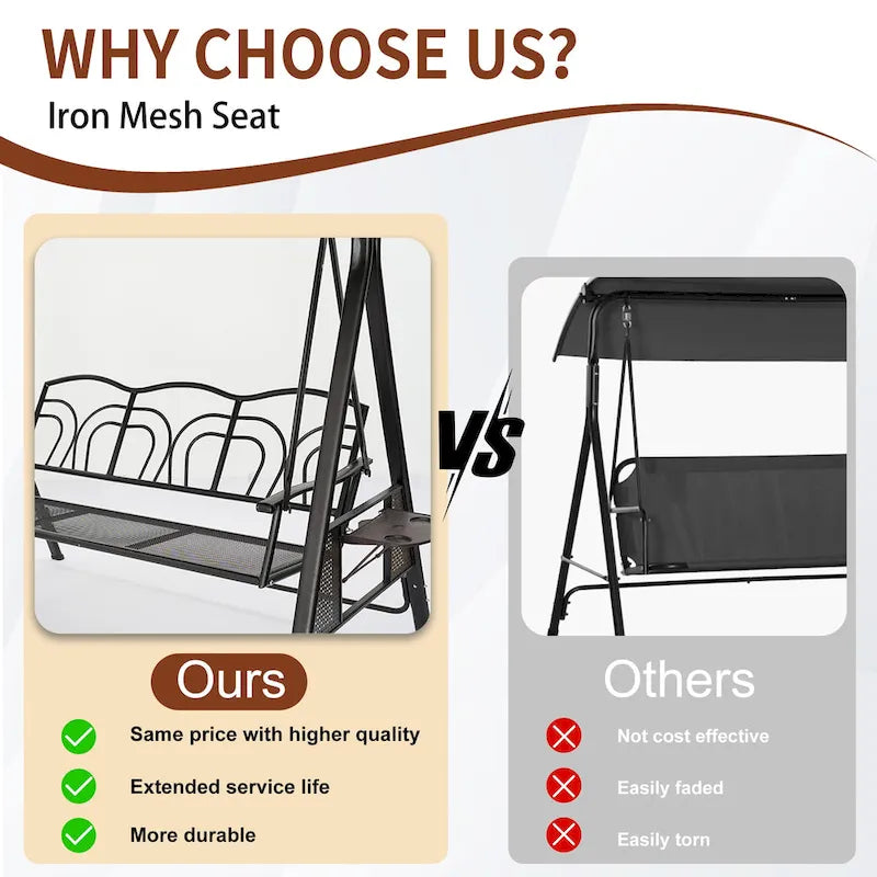 Steel 3-Person Outdoor Canopy Swing With Stand