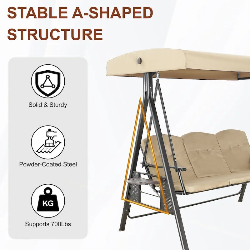 Steel 3-Person Outdoor Canopy Swing With Stand