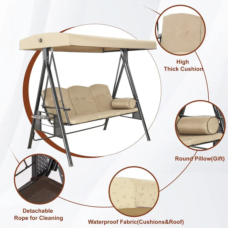 Steel 3-Person Outdoor Canopy Swing With Stand