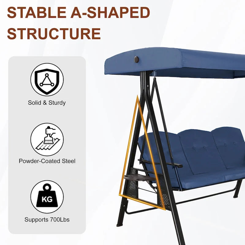 Steel 3-Person Outdoor Canopy Swing With Stand