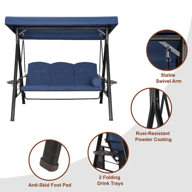 Steel 3-Person Outdoor Canopy Swing With Stand