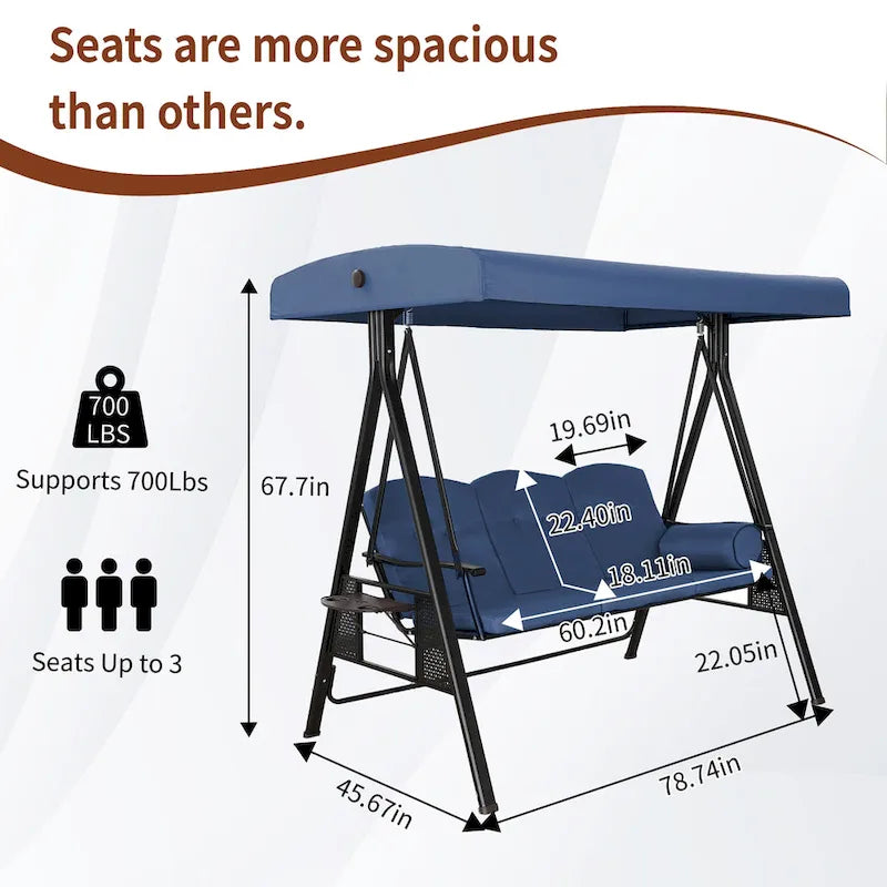 Steel 3-Person Outdoor Canopy Swing With Stand