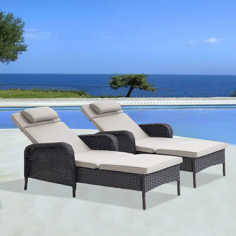 Outdoor PE Wicker Chaise Lounge Set