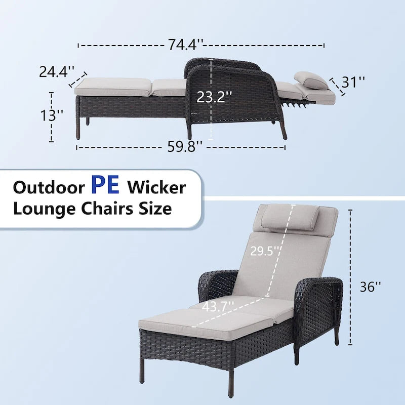 Outdoor PE Wicker Chaise Lounge Set