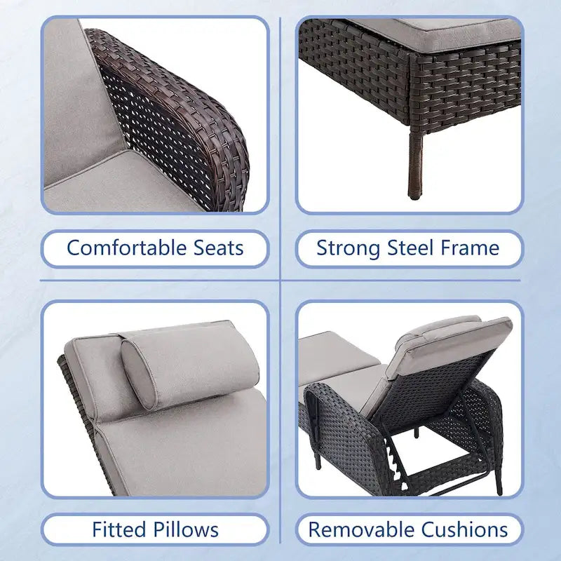 Outdoor PE Wicker Chaise Lounge Set