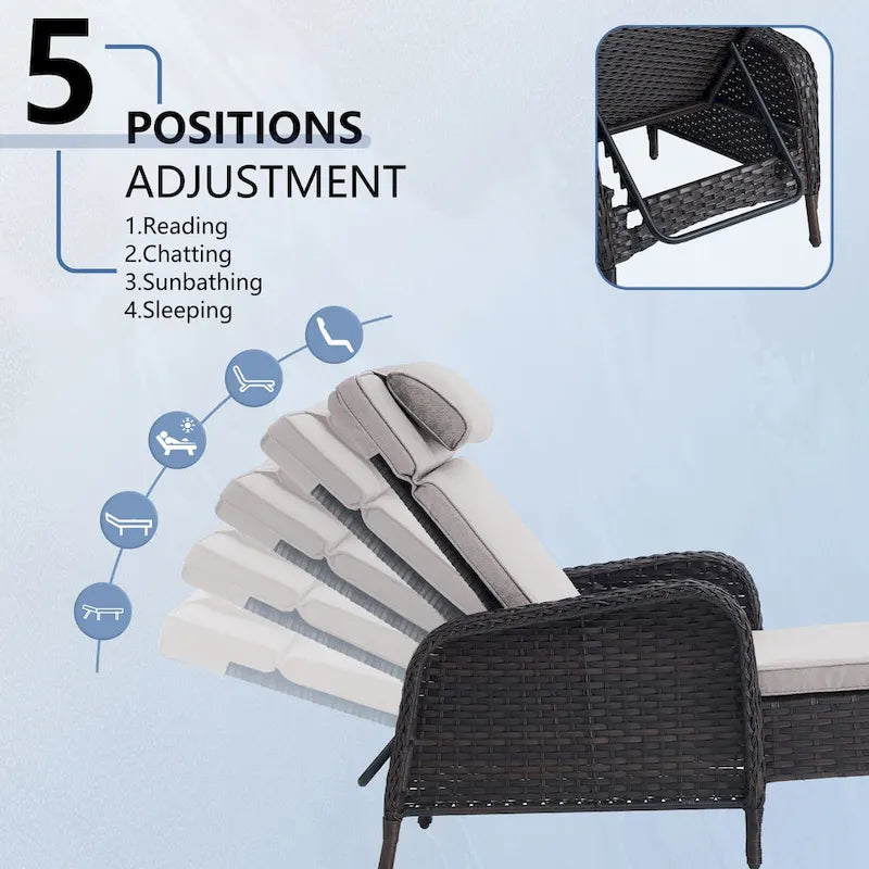 Outdoor PE Wicker Chaise Lounge Set