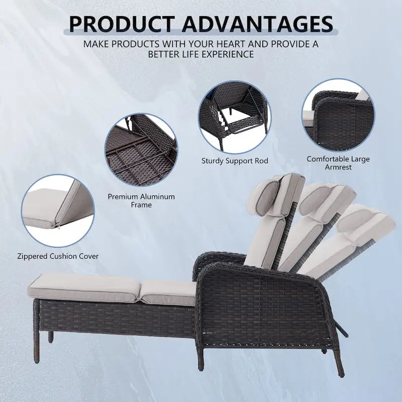Outdoor PE Wicker Chaise Lounge Set