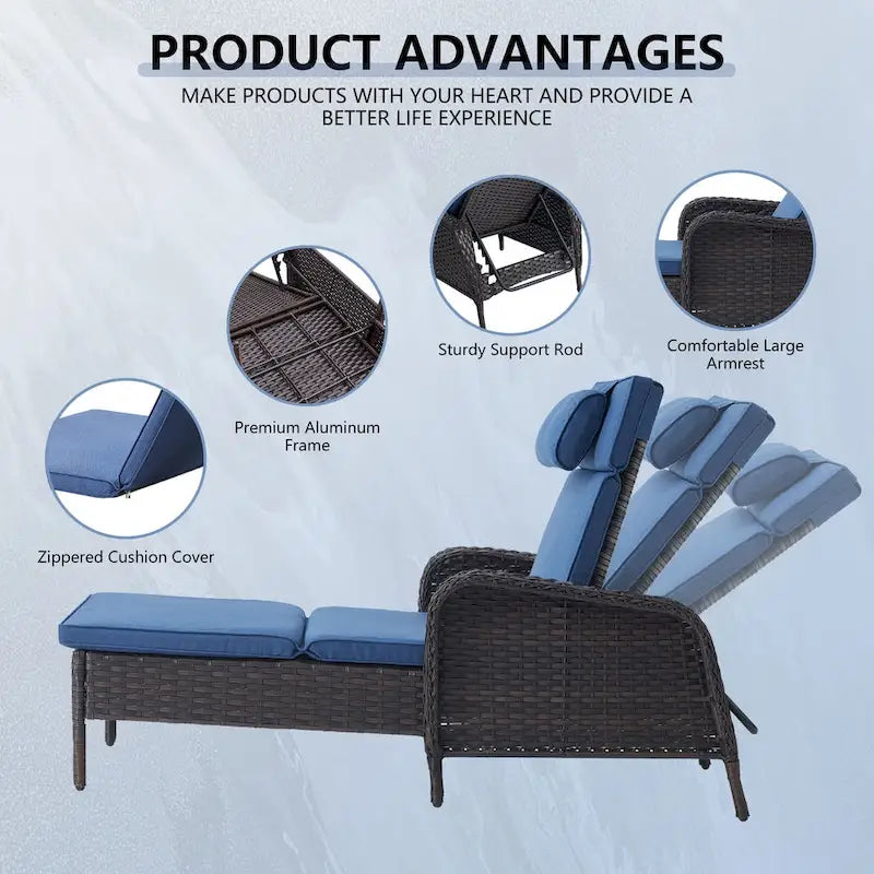 Outdoor PE Wicker Chaise Lounge Set