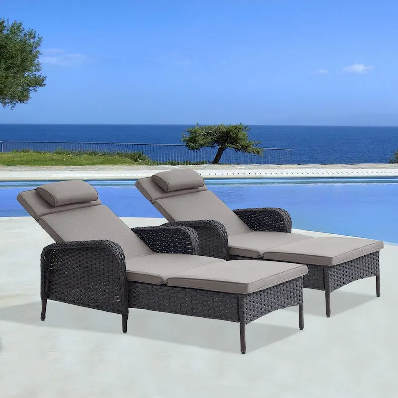 Outdoor PE Wicker Chaise Lounge Set