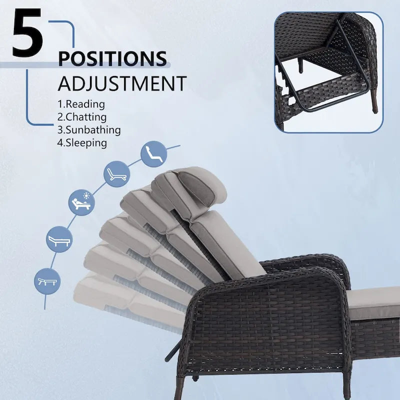 Outdoor PE Wicker Chaise Lounge Set