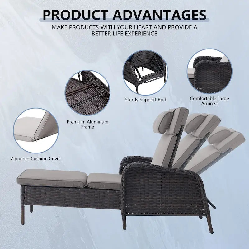 Outdoor PE Wicker Chaise Lounge Set