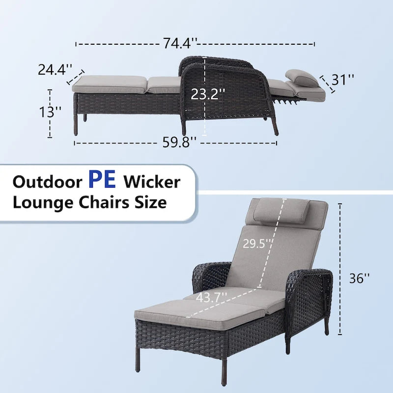 Outdoor PE Wicker Chaise Lounge Set