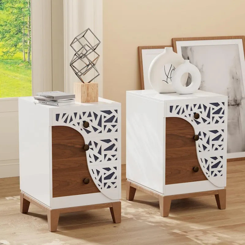 ComfyStyle 3-Drawer Handmade Texture Pattern Side Table