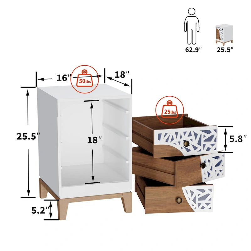 ComfyStyle 3-Drawer Handmade Texture Pattern Side Table
