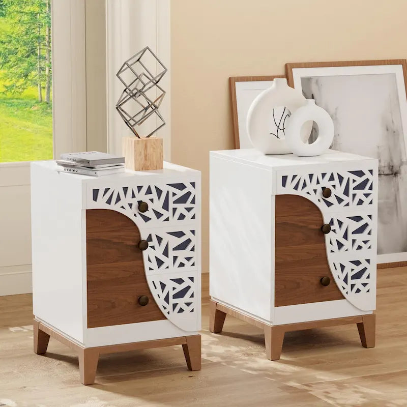 ComfyStyle 3-Drawer Handmade Texture Pattern Side Table