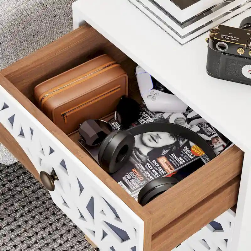 ComfyStyle 3-Drawer Handmade Texture Pattern Side Table