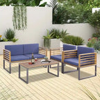 Costway 4pcs Patio Acacia Wood Chair Table Loveseat Cushioned - See Details