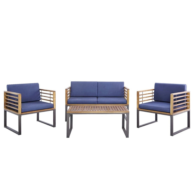 Costway 4pcs Patio Acacia Wood Chair Table Loveseat Cushioned - See Details