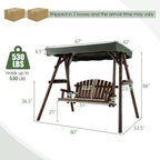 2-Person Outdoor Wooden Porch Swing with an Adjustable Canopy - 80 x 53.5 x 66 (L X W X H)