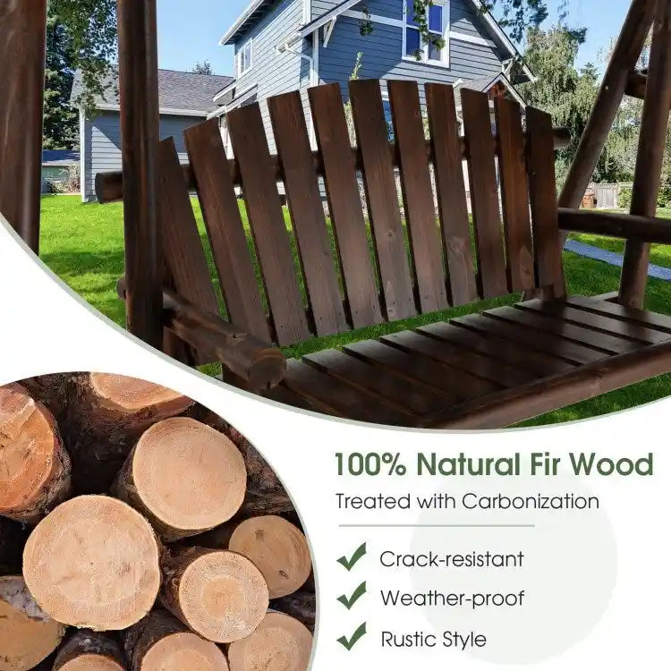 2-Person Outdoor Wooden Porch Swing with an Adjustable Canopy - 80 x 53.5 x 66 (L X W X H)