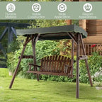 2-Person Outdoor Wooden Porch Swing with an Adjustable Canopy - 80 x 53.5 x 66 (L X W X H)