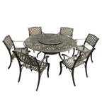 Outdoor Lattice 59-in. Round Dining Set with Lazy Susan and Six Chairs
