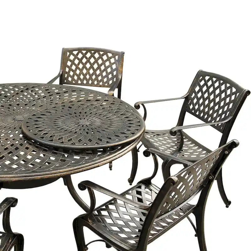 Outdoor Lattice 59-in. Round Dining Set with Lazy Susan and Six Chairs