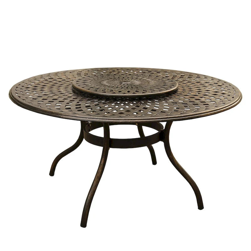 Outdoor Lattice 59-in. Round Dining Set with Lazy Susan and Six Chairs