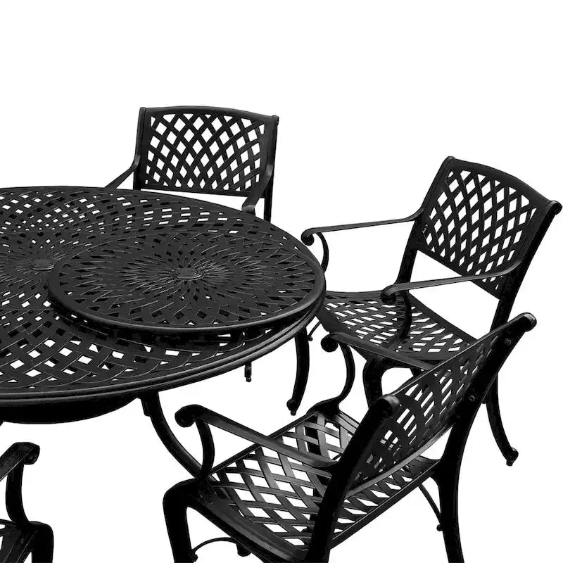 Outdoor Lattice 59-in. Round Dining Set with Lazy Susan and Six Chairs