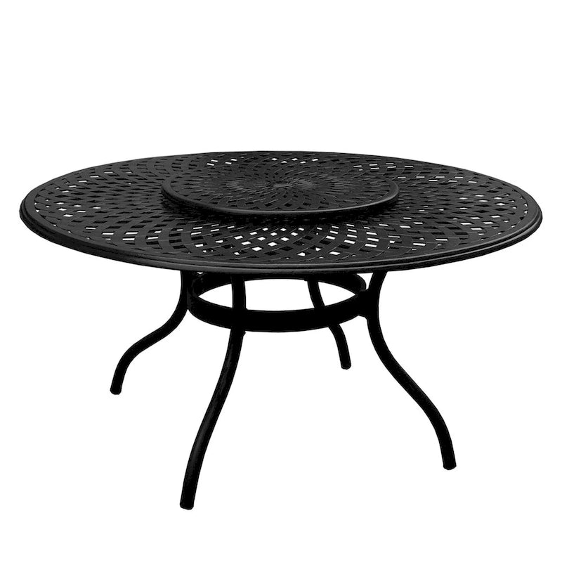 Outdoor Lattice 59-in. Round Dining Set with Lazy Susan and Six Chairs
