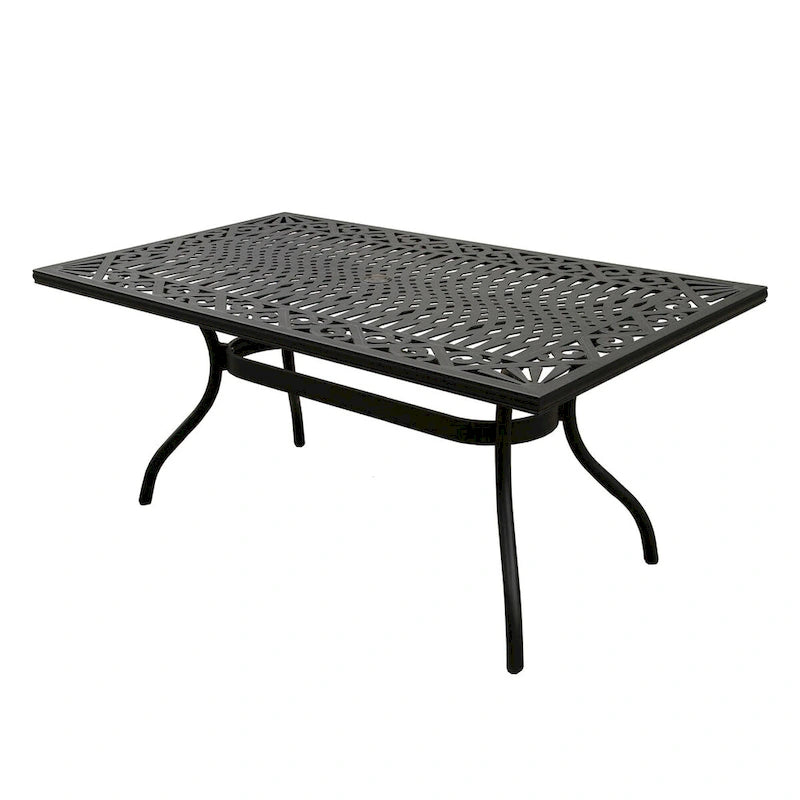 Modern Ornate Outdoor Mesh Aluminum 68-in Rectangular Patio Dining Set with Six Chairs - N/A