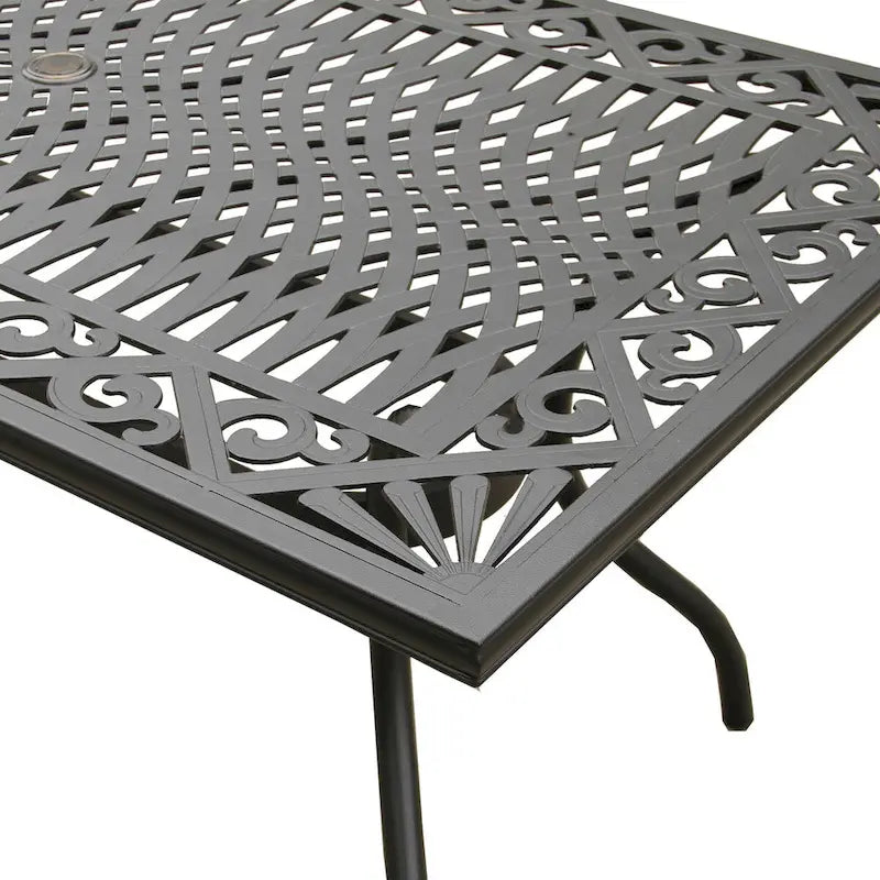 Modern Ornate Outdoor Mesh Aluminum 68-in Rectangular Patio Dining Set with Six Chairs - N/A
