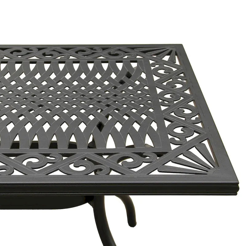 Modern Ornate Outdoor Mesh Aluminum 68-in Rectangular Patio Dining Set with Six Chairs - N/A
