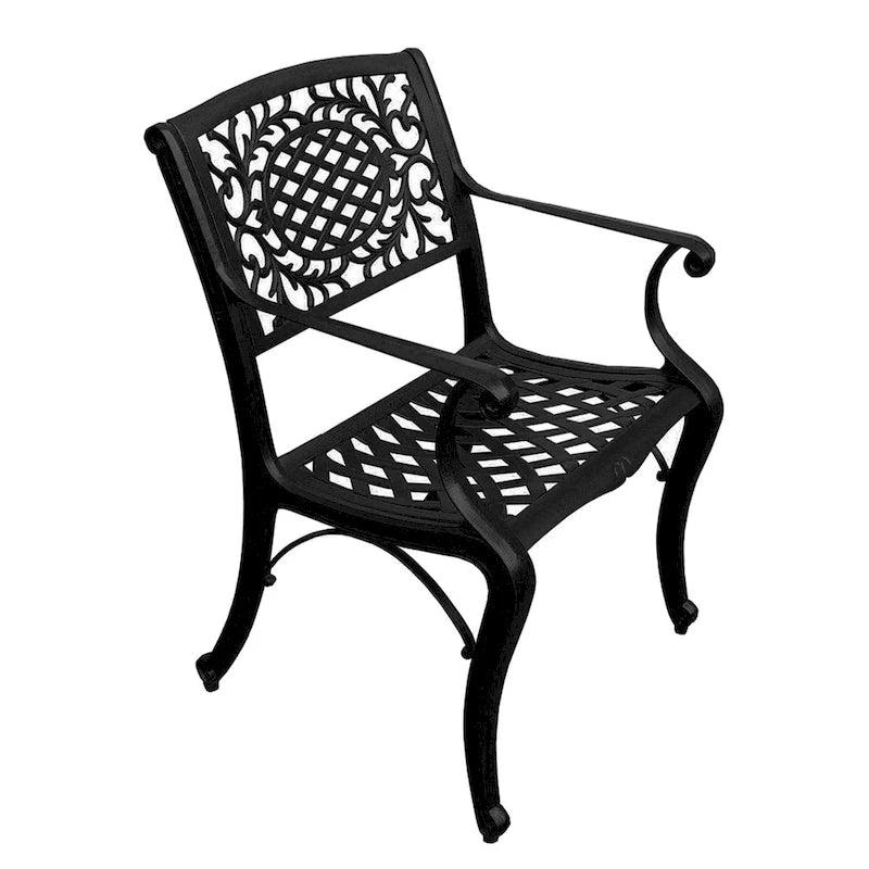 Modern Ornate Outdoor Mesh Aluminum 68-in Rectangular Patio Dining Set with Six Chairs - N/A