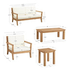 Clermont Outdoor Solid Teak Wood 5 Piece Patio Conversation Set