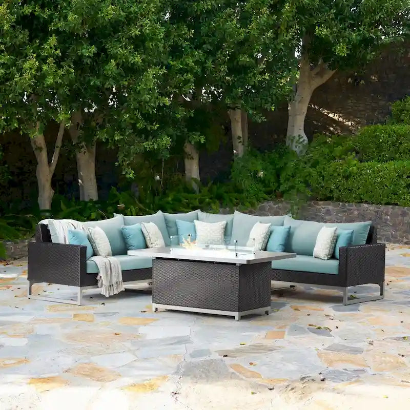 Milo Espresso 6 Piece Sunbrella Outdoor Patio Fire Sectional