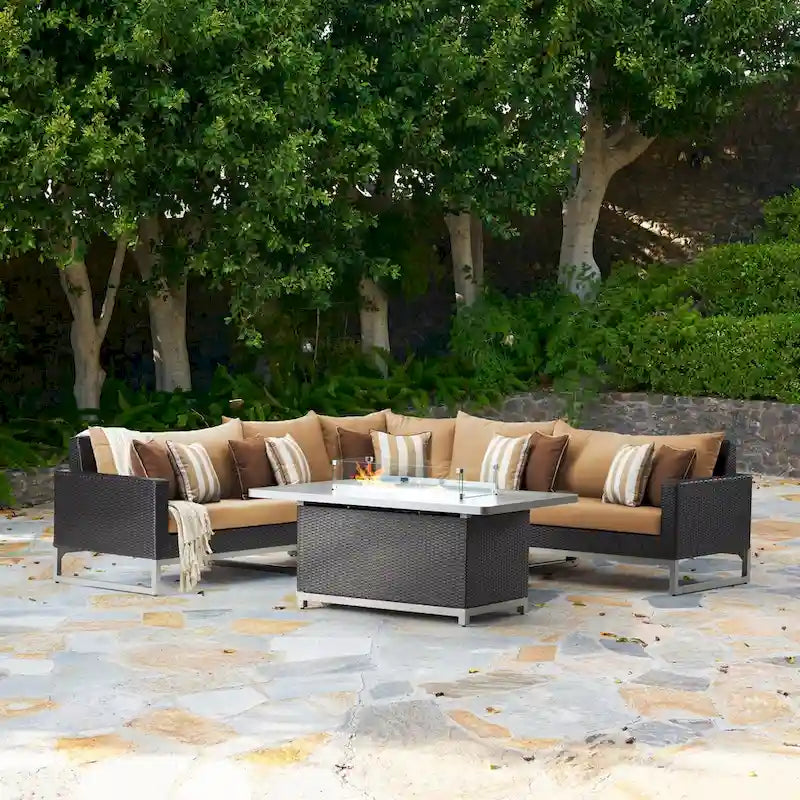 Milo Espresso 6 Piece Sunbrella Outdoor Patio Fire Sectional