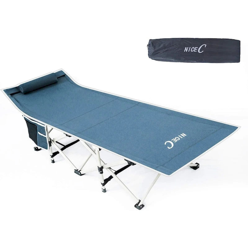 Camping Cots, Folding Cot, with Pillow, Carry Bag & Storage Pocket, Heavy Duty Holds Up to 500 Lbs, Outdoor&Indoor - 74 x 26.5