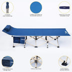 Camping Cots, Folding Cot, with Pillow, Carry Bag & Storage Pocket, Heavy Duty Holds Up to 500 Lbs, Outdoor&Indoor - 74 x 26.5
