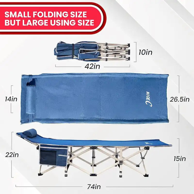 Camping Cots, Folding Cot, with Pillow, Carry Bag & Storage Pocket, Heavy Duty Holds Up to 500 Lbs, Outdoor&Indoor - 74 x 26.5