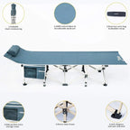 Camping Cots, Folding Cot, with Pillow, Carry Bag & Storage Pocket, Heavy Duty Holds Up to 500 Lbs, Outdoor&Indoor - 74 x 26.5