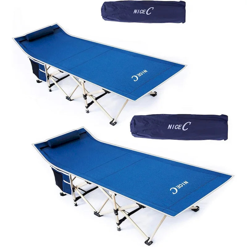 Camping Cots, Folding Cot, with Pillow, Carry Bag & Storage Pocket, Heavy Duty Holds Up to 500 Lbs, Outdoor&Indoor - 74 x 26.5